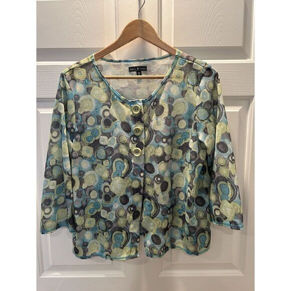 ABBIE MAGS Women’s Twin Set Cardigan & Tank Geometric Green Blue Gray Large - Picture 5 of 12